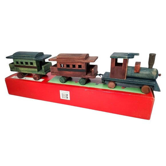 Vintage Red and Green Wooden Train by Windsor Collection - 21" - Picture 3 of 4